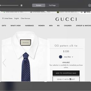 Gucci Blue Silk Mens Necktie NEW